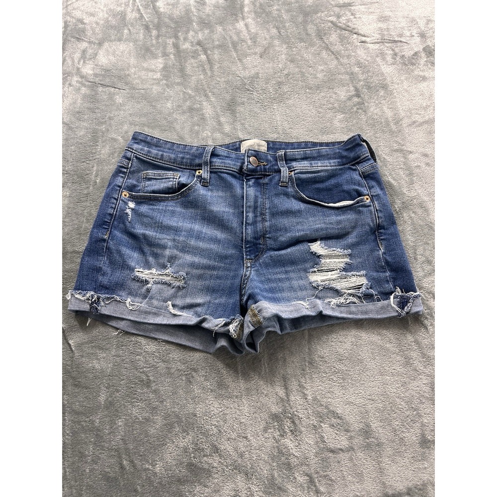 Universal Thread High Rise Midi Jean Shorts Womens Size 6/28 Distressed Denim